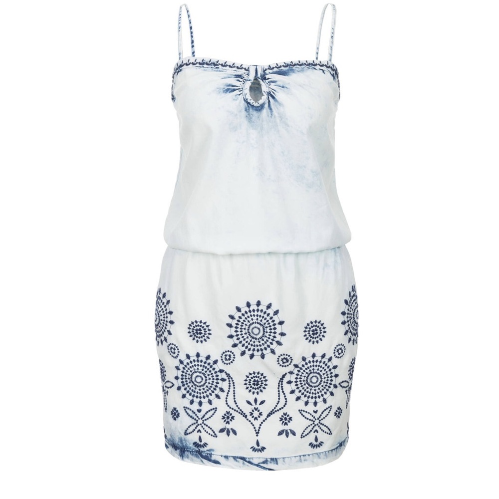 Desigual Tarragona Embroidered Denim Bleach Blue Size 42 Women’s